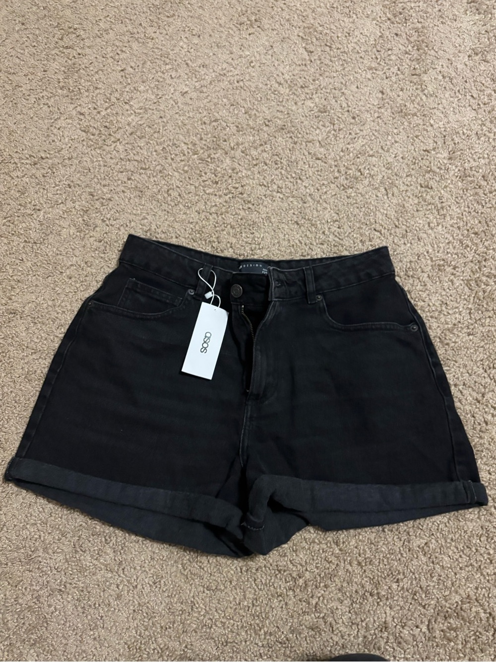 ASOS Black High-Rise Rolled Hem Denim Shorts size 10